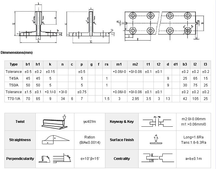 T Type Machined Guide Rail for Elevator Lift