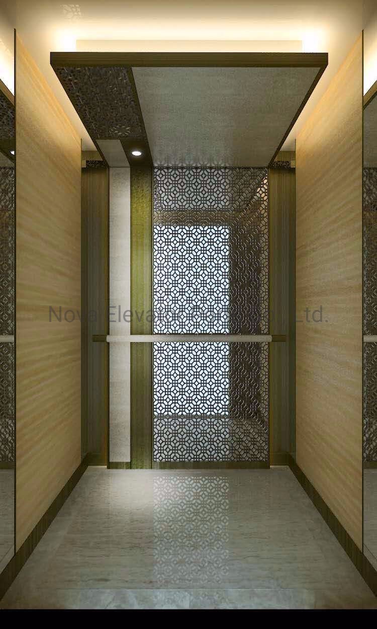 Passenger Elevator Cabin with Golden Mirror Etching