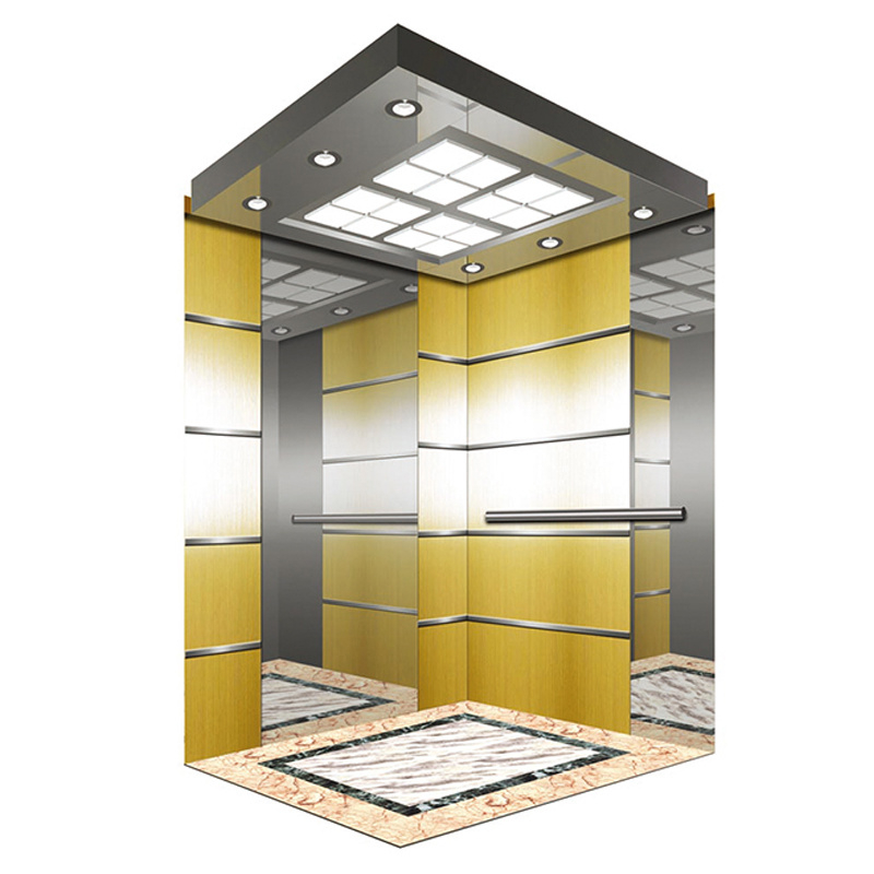 Luxurious Titanium Mirror Etching Hairline Stainless Steel Elevator Cabin